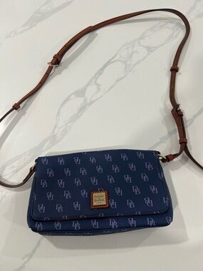 Dooney & Bourke Navy and Brown Logo Crossbody